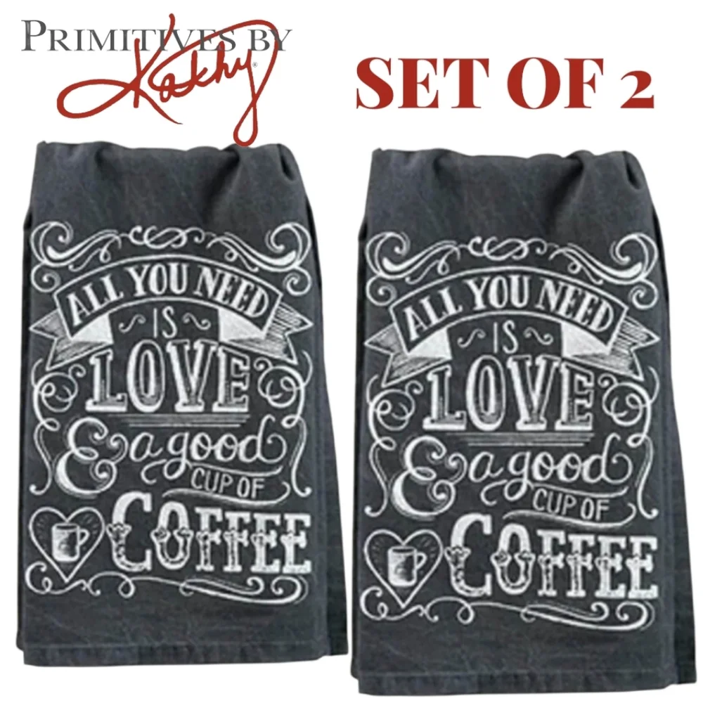 Primatives By Kathy All You Need Is Love & Coffee Gray And White Kitchen Towels